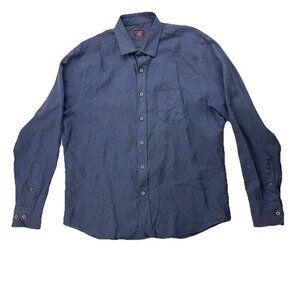 Untuckit Mens L Blue Santo Navy Linen Long Sleeve Button Up Shirt
